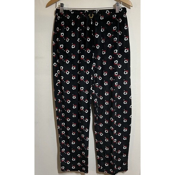 True Religion Loungewear Small Black All Over Logo Graphic Velour Stretch N - Picture 1 of 6